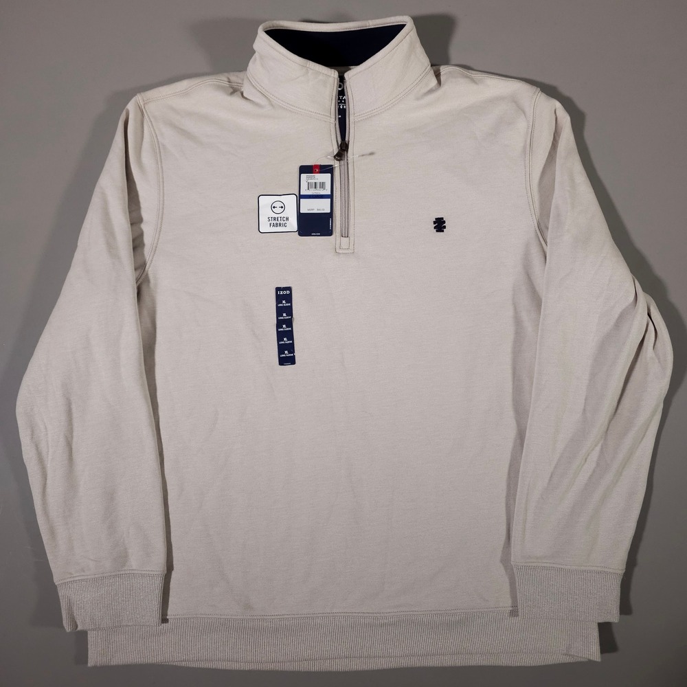 IZOD Quarter Zip Pullover Mens XL Oatmeal‎ Advantage Performance Stretch Fleece